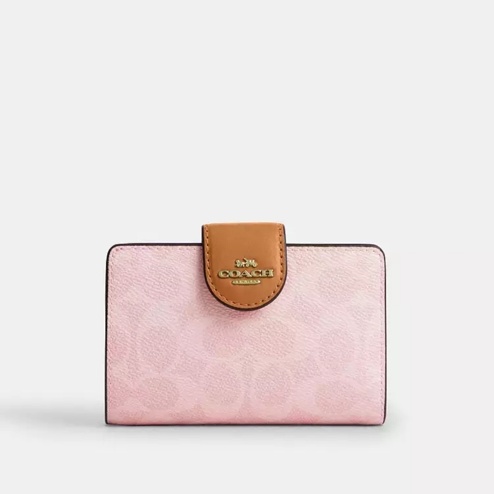 Coach Medium Corner Zip Wallet In Signature Canvas (Powder pink) - Picture 2 of 10